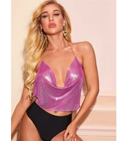 Pilelistore Parlak Fuşya Crop & Bluz Kolsuz Kayık Yaka Zırh Büstiyer