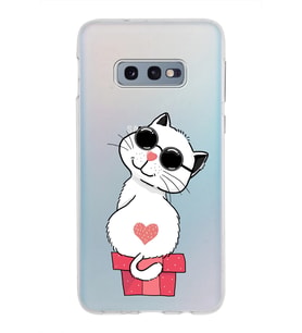 Samsung Galaxy S10E Kapak Cool Cat Tasarımlı Şeffaf Silikon Kılıf