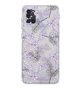 Samsung Galaxy A31  Kamera Korumalı  Kapak Floral Lila Tasarımlı  Şeffaf Kılıf