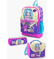 Coral High Kids Mor Pembe Anime Kız Desenli 3’lü Okul Çanta Seti