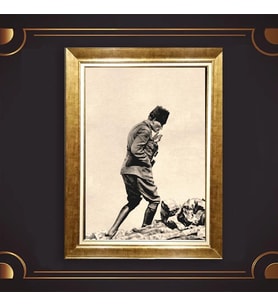 Altın Varaklı Çerçeveli Paspartulu Atatürk Tablo z5200 (Gold)