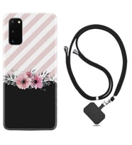 Samsung A02S A03S A10 A12 A13 A21S A22 Kılıf Boyun Askılı Silikon Strip Pink Flowers 1396