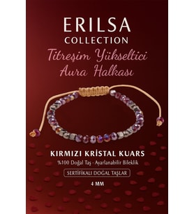 Sertifikalı Titreşim Yükseltici Aura Halkası Enerji Bilekliği - Kırmızı Kuvars Kristali Terahertz (Çok Renkli)