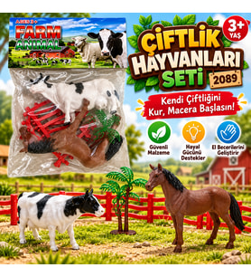 Oyuncak Çiftlik Hayvanları Seti İnek At Çit ve Ağaç Figürleri