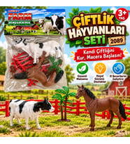 Oyuncak Çiftlik Hayvanları Seti İnek At Çit ve Ağaç Figürleri