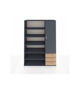Hyperion Dolap 9 Raflı 3 Çekmeceli Tek Kapaklı  132x44x195 Antrasit-Antrasit/Çam