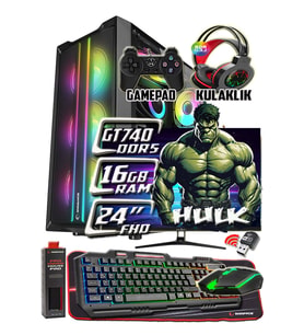 WarboX HULK GT740 DDR5 Ekran Kartı Xeon X5650 16gb Ram 256gb Ssd 250gb Hdd 24" Monitör Gaming PC (Siyah)