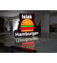Islak Hamburger Yazılı Tabela 3D Led Neon Etkili Işıklı Tabela 30X45 CM Tek Taraflı