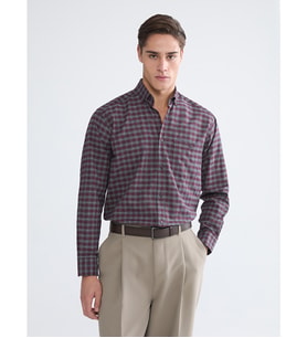 LCWAIKIKI Classic Kahverengi Regular Fit Uzun Kollu Ekose Gabardin Erkek Gömlek