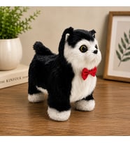 Sesli Hareketli Yürüyen Peluş Kedi Oyuncak Kırmızı Fiyonklu Sevimli Peluş Kedi 20x18 Cm Çocuk Hediye