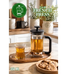 Smartpan BV008 French Press Paslanmaz Çelik Süzgeçli Cam Bitki Çayı Demliği Kahve Presi - 350 Ml