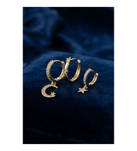 3 lü Ay ve Yıldız Model Gold Renk Set Küpe