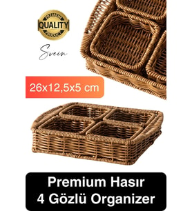 Benzersiz El Yapımı Hasır Dokuma Saklama Sepeti 4 Bölmeli Kozmetik Organizer Masaüstü Düzenleyici
