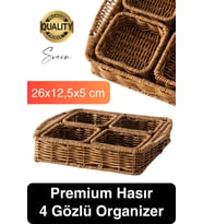 Benzersiz El Yapımı Hasır Dokuma Saklama Sepeti 4 Bölmeli Kozmetik Organizer Masaüstü Düzenleyici