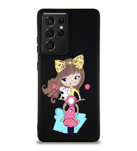Samsung Galaxy S21 Ultra Soft Premier Kapak Vespagirl Tasarımlı Silikon Kılıf - Siyah (Şeffaf)