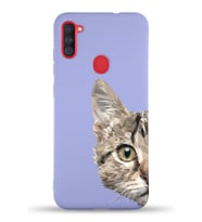Samsung Galaxy M11 Uyumlu Lansman Kılıf Catface Tasarımlı İçi Kadife Kapak-Lila (Şeffaf)