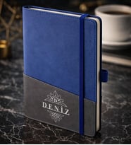 BK Gift Kişiye Özel Mavi Termo Deri Defter -16, Kartvizit Bölmeli, Çizgili Ivory Kağıt