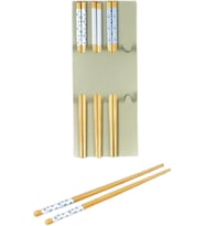 Lexroo Bambu Yemek Çubuğu Seti, 23 cm, Siyah Beyaz Desenli, 4 Çift (Mavi)