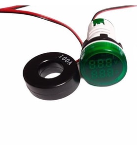 22mm Voltmetre-Ampermetre 50-500V 0-100A AC Yeşil
