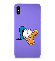 Apple iPhone XS Max Soft Premier Kapak Donald Duck-E Tasarımlı Silikon Kılıf - Mor (Şeffaf)