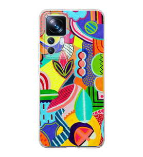 PrintiFy Xiaomi Mi 12T Pro ile Uyumlu 1mm Slim Fit Retro Colors 6 Baskılı Şeffaf  Kılıf