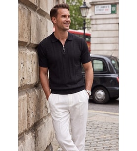 DeepSEA Erkek Fermuarlı Siyah Polo Yaka Triko Tişört Regular Fit Rahat Kesim 2604360