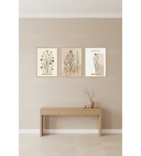 Modern Botanik Minimalist 3’lü Ahşap Çerçeveli Tablo Seti