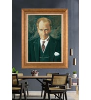 Altın Varaklı Çerçeveli Paspartulu Atatürk Tablo nh112 (Gold)
