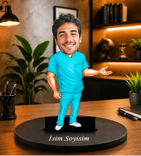 Kişiye Özel Doktor Karikatür Biblo İsim Soyisim Yazılı Sağlık Çalışanı Temalı Dekoratif Masa Süsü, Doktora Hediye Doktor Hediyesi