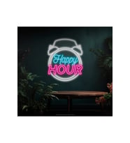 Happy HOUR Yazılı Saat Figürlü Neon Tabela