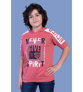 Toontoy Erkek Çocuk Baskılı Kapüşonlu Reglan Kol Tişört (Nar Çiçeği)