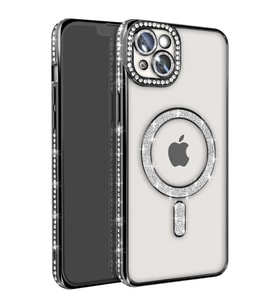 Apple İphone 14 Kılıf Joke Simli Magneticsafe Kılıf - Siyah
