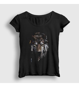 Presmono Kadın Siyah Indian Wolf Kurt T-Shirt 307073tt