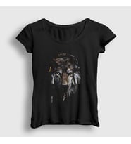 Presmono Kadın Siyah Indian Wolf Kurt T-Shirt 307073tt