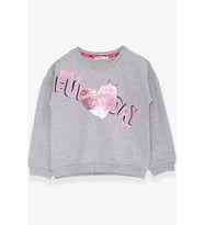 Breeze Kız Çocuk Sweatshirt Pullu Yazı Baskılı 4-8 Yaş, Açık Gri Melanj