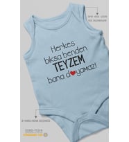 Herkes Bıksa Benden Teyzem Bana Doyamaz! Baskılı Bebek Zıbını – Çıtçıtlı Body  %100 Pamuk Sıfır Kol (Bebek Mavisi)