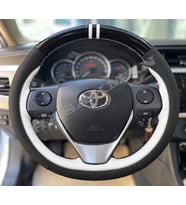 Toyota Auris E180 Dikme Direksiyon Kılıfı Parlak Siyah Beyaz Detaylı Beyaz Çift Yüzük ve Dikiş 2012-2018
