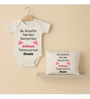 Pia Baby B31 %100 Pamuk Ablamı Tanımıyorsunuz Yazılı Tasarlanabilir İsme Özel Bebek Body Ve Yastık Kılıfı (Ekru)