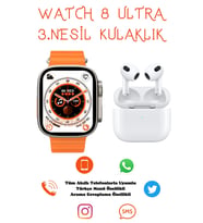 Watch 8 Series Watch 8 Ultra 1.99 Ekran T800 Ultra Akıllı Saat + 3. Nesil Kablosuz Bluetooth Kulaklık (Turuncu)