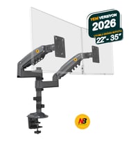 North Bayou NB-H180 Çift Kollu Amortisörlü Monitör Standı (22"-32" / Kol Başı 12 Kg) - 360° Hareketli Profesyonel Ağır Hizmet Masa Askı Aparatı