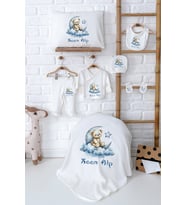 Pia Baby Premium %100 Pamuk Yenidoğan Erkek Bebek Hastane Çıkışı Hediyelik Set 5068-02 (Ekru)
