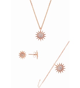 Söğütlü Silver Gümüş rose zirkon taşlı güneş üçlü set