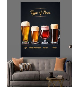 "Type Of Beer" Rehberi Ve Bardaklar Dekoratif Kanvas - Mdf Ahşap Tablo