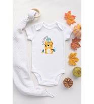 Organik %100 Pamuk Uzun Kollu Beyaz Tiger 2 Bebek Body Bebek Badi Çıtçıtlı Zıbın