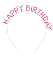 Pembe Kristal Taşlı Gold Happy Birthday Taçı