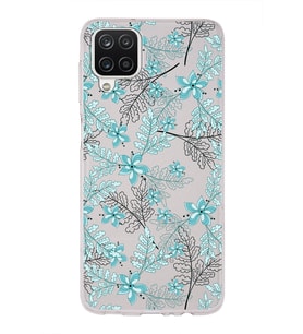 Samsung Galaxy A12 Uyumlu Kapak Floral Su Yeşili Tasarımlı Şeffaf Silikon Kılıf