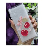 Samsung Galaxy A31 Uyumlu Kiraz ve Kurdele Desenli Şeffaf Telefon Kılıfı