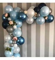 50 adet Metalik Balon Mavi Beyaz Gümüş Balon Konsepti (KROM MAVİ) Set 5 Mt Balon Zincir Aparatı-