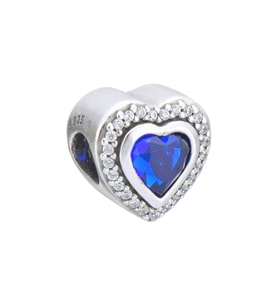 Işıltılı Lacivert Kalp Charm  925 Ayar Gümüş