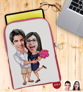 BK Gift Kişiye Özel Sevgililer Karikatürlü Taşınabilir Koruyucu Tablet Kılıfı & Organizer Çanta - Pembe-108
